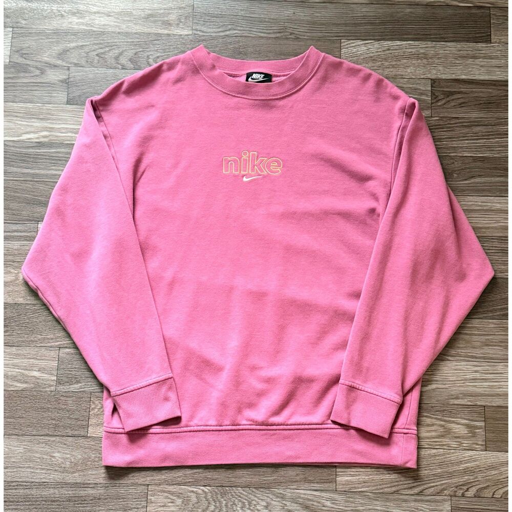 Nike Women's Embroidered Center Logo Pullover Fleece Sweatshirt Rose Pink Medium